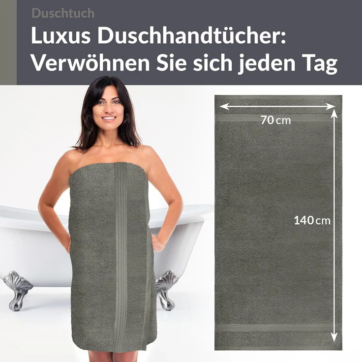 Lashuma Duschtuch Linz, Frottee (1-St), Flauschiges Badetuch grau 70x140 cm – Bild 3