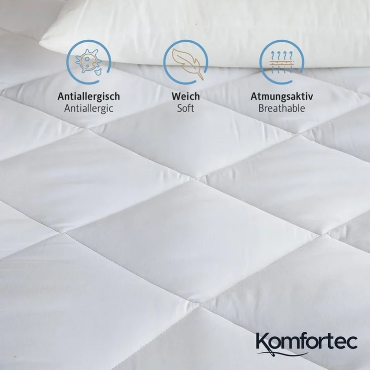 Matratzenauflage 500 g/m², 90x200, 120x200, 140x200, 160x200, 180x200 oder 200x200 cm Komfortec, 1&2 Stück Atmungsaktiv Matratzenschoner, Allergiker Matratzenschutz – Bild 2