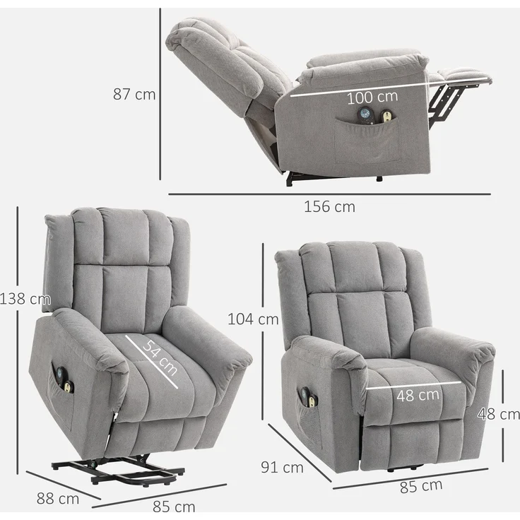 Wohnora-Powerlift-Sessel, Massagesessel mit Wärmefunktion, Polstersessel mit Fußstütze, Seitentasche, Stoffbezug, Dunkelgrau,H 1040cm x T 910cm x B 850cm – Bild 4