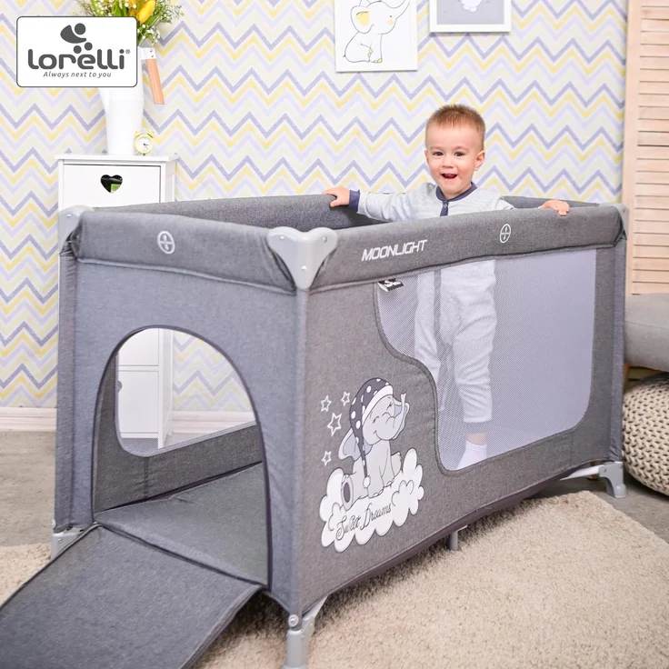 Lorelli Baby Reisebett Laufstall Moonlight seitliche Öffnung Tragetasche faltbar braun – Bild 8