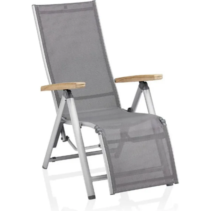 CIRRUS Relaxsessel silber / anthrazit-grau mit Teak-Armlehne