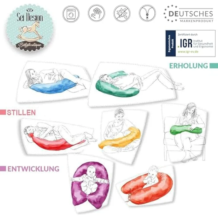 SEI Design Stillkissen Seitenschläferkissen Babynestchen Kuschelnest 170x30 cm, Schwangerschaftskissen mit Bezug, Schwangerschaftskissen mit Bezug, Bezug 100% Baumwolle – Bild 8