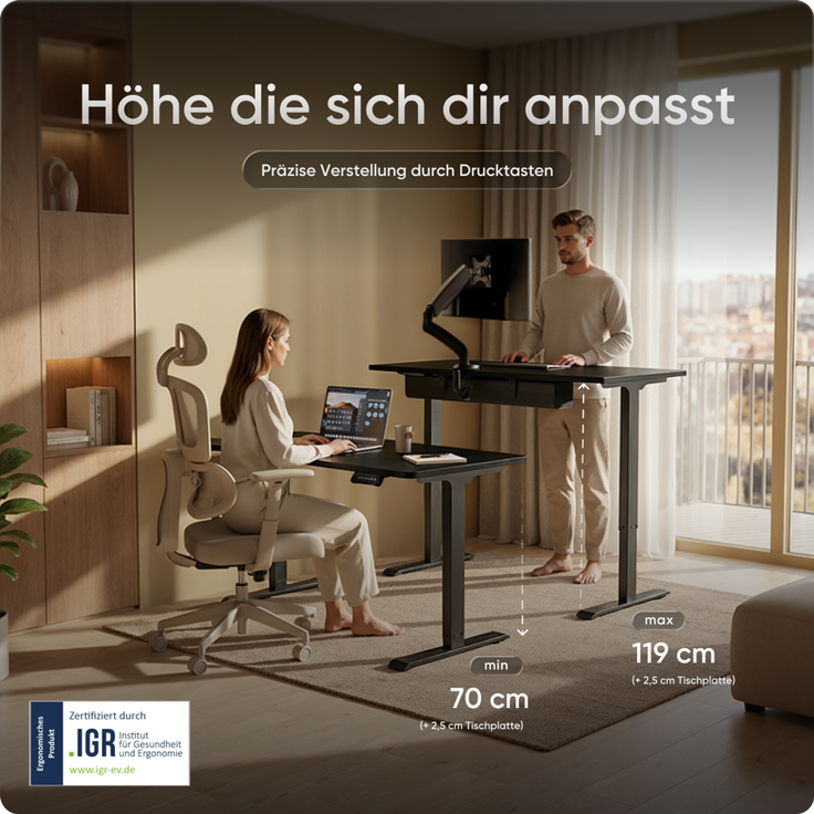 DESKSPACE PRO Elektrisch Höhenverstellbarer Schreibtischgestell mit Memory Funktion, Schwarz – Bild 5