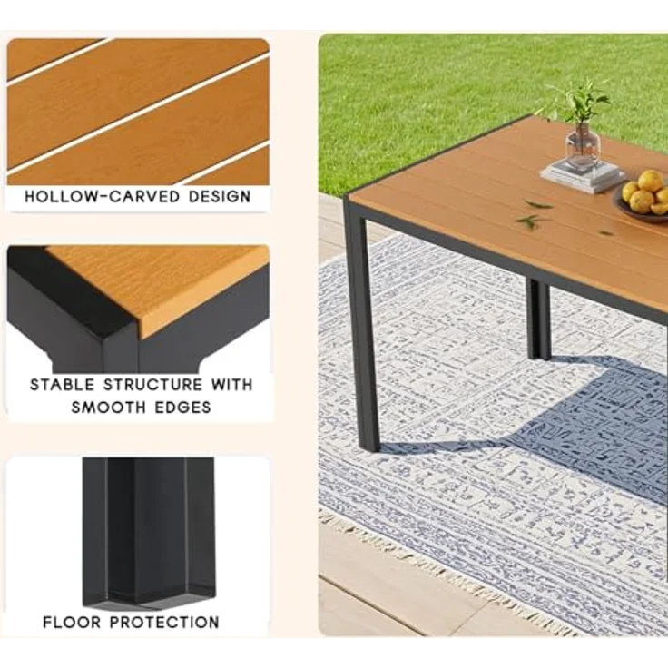 Clevich Gartentisch 110x70 cm aus Aluminium & WPC, Wetterfeste Balkontafel, Rectangular Patio Table, Outdoor Dining Table, Heat and Weather Resistant, Braun – Bild 5