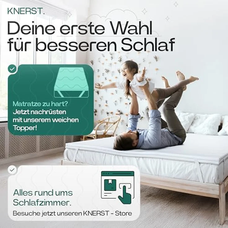 KNERST® Matratzentopper - Polyurethane Schaum, 5 cm hoch, atmungsaktiv, anpassungsfähig, pflegeleicht, Größe 90x190 cm – Bild 7