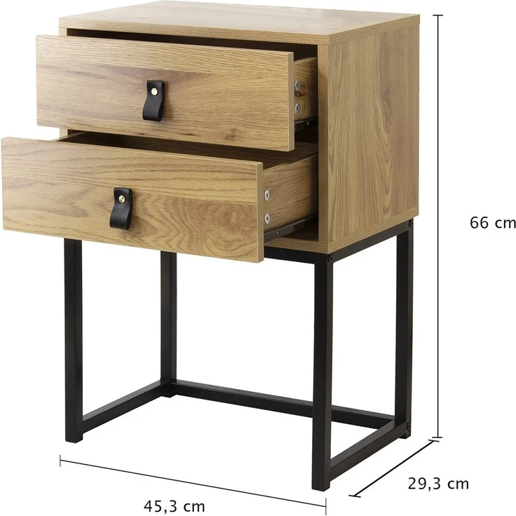 Casâme Nachttisch mit 2 Schubladen und Metallbeinen in Eichenoptik - Helles Holz – Bild 6