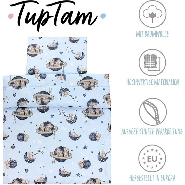 TupTam Kinderbettdecke-Set, Ganzjahresdecke, 2tlg., 1x Bettdecke, 1x Flachkissen, Bären im Kosmos, 135x100 cm – Bild 2