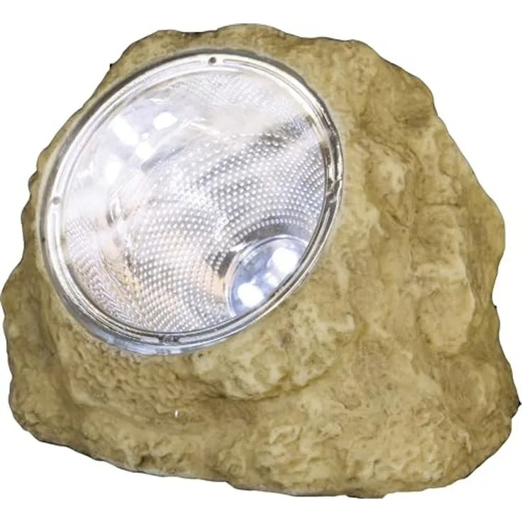 Solar-Stein ,Rocky', Steinleuchte mit LED Spot, Dämmerungssensor, Kunststein, beige, kaltweiß, B 14cm