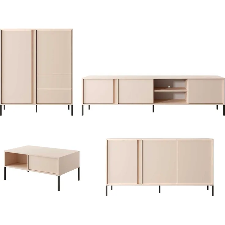 Wohnzimmer-Set Wohnwand Dast 4-teilig beige Ausführung braun