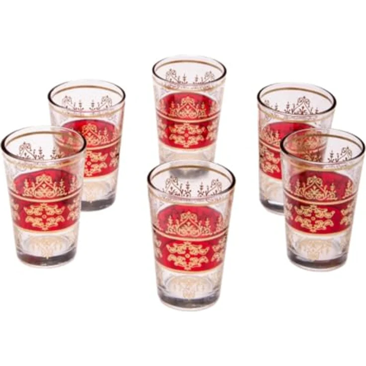 Marrakesch Orient & Mediterran Interior Teeglas 6er-Set marokkanische Teegläser Marrakesch aus verziertem Glas Rot 9cm, 6-tlg, Glas, Handarbeit – Bild 1