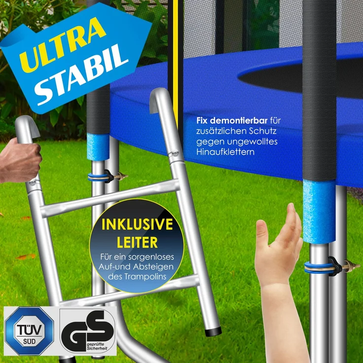 KESSER® - Trampolin Komplettset mit Sicherheitsnetz, Leiter, Randabdeckung & Zubehör, Belastbarkeit 150 kg, 366 cm, Blau – Bild 5