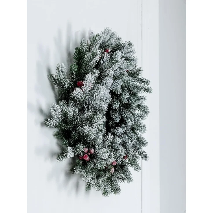 EveXmas Altair Premium Weihnachtskranz Grün-Weiß-Rot 45 cm beschneit mit roten Beeren, künstlicher Türkranz, 68 Zweige, 408 PE-Spritzguss-Triebe – Bild 3