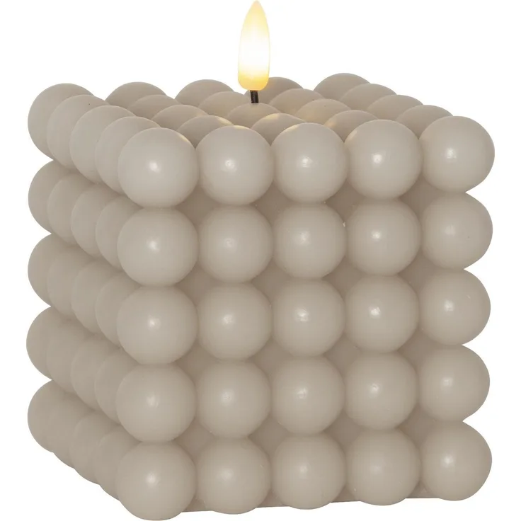 Bubble Kerze Dot, Echtwachs, beige, warmweißes LED Licht, 10x12,5cm