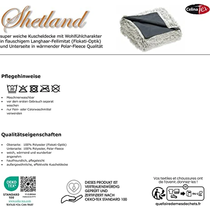 Wohndecke Shetland Kuscheldecke Tagesdecke Fleece Flausch 150x200 cm creme/grau, CelinaTex, bügelfreiflauschigwarmweichWohnraumdekorationwaschbareffektvoll – Bild 7