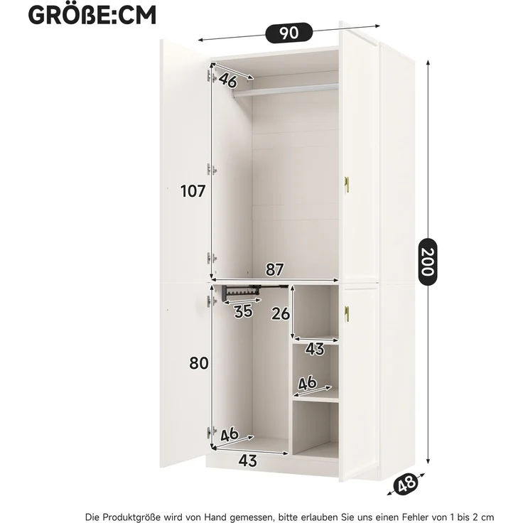 Kleiderschrank mit Kleiderstange & ausziehbarem Hosenhalter, 90x48x200 cm, Weiß – Bild 6