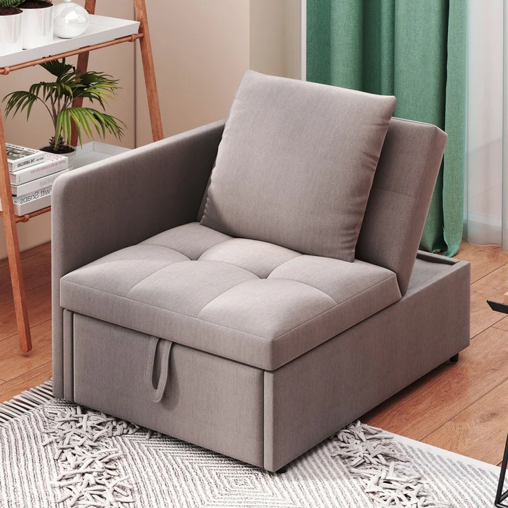Multifunktions Schlafsofa 3-in-1, 177x68x65 cm, Grau Leinen, verstellbare Rückenlehne – Bild 4