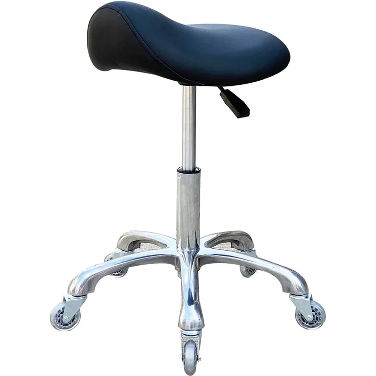 FRNIAMC Profi-Sattelhocker mit Rollen, ergonomisch, drehbar, höhenverstellbar, für Klinik, Zahnarzt, Schönheitssalon, Tattoo-Studio, Zuhause, Büro (Schwarz)