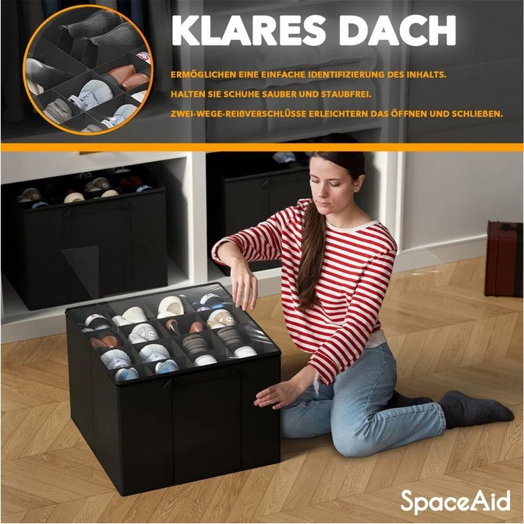 SpaceAid Schuhbox faltbare Schuh-Organizer (Körbe, Boxen mit verstellbaren Trennwänden, 2 St), Schuh-Organizer für 16–32 Paar – Bild 4