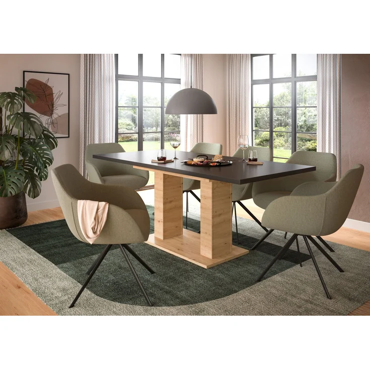 Ausziehbarer Esstisch (B/H/T): 150-190x76x80 in Artisan Nachbildung und grau Nachbildung mit Doppelsäulen-Fußgestell – Bild 5