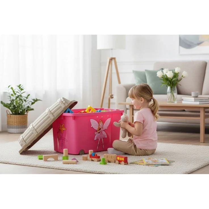 LS-LebenStil Spielzeugtruhe XL Spielzeugkiste Prinzessin Fee Aufbewahrungsbox Rollbox Rollen (Süßes Rosa Pink mit Deckel in Gold, 1 St, Kinderzimmer, Aufbewahrung für Kuscheltiere, Rollbox), Spielzeugbox Feen Mädchen Geschenk kinderleicht verschließen – Bild 4