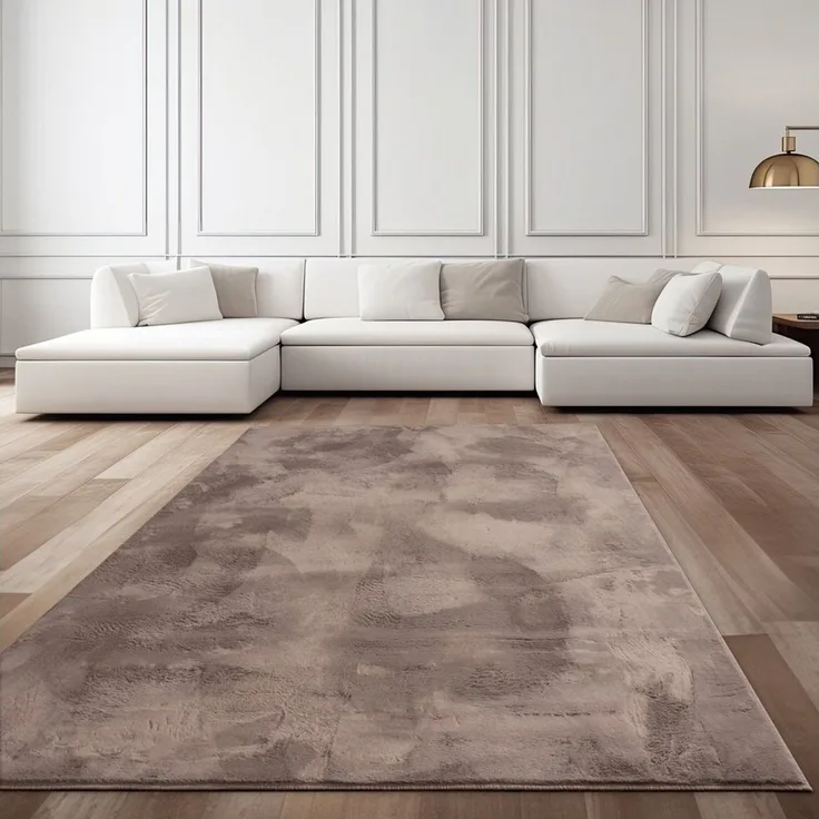 TaCa Home Teppich Flauschiges Hasenfell Imitat, rechteckig, Höhe: 14 mm, Wohnzimmer Schlafzimmer Esszimmer Kinderzimmer, Taupe - 60 x 90 cm