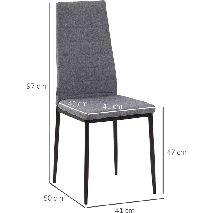 MELAYR, Packung mit 4 modernen Küchenstühlen mit Leinenbezug und Metallbeinen für das, 41 x 50 x 97 cm, Grau – Bild 5
