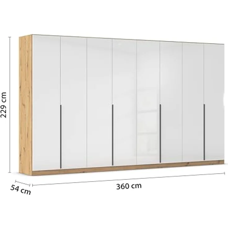 Rauch Möbel Alabama, Kleiderschrank für Schlafzimmer, Kinderzimmer, Wohnzimmer, Garderobe, Flur, 8-türig, mit Zubehör Basic, Farbe Weiß Hochglanz/Eiche Artisan, Holz, Breite 360 cm – Bild 3
