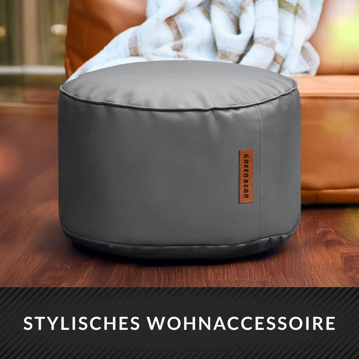 Green Bean® Sitzhocker aus Kunstleder - Pouf mit EPS Perlen Füllung - 43 x 30 cm - perfekte Ergänzung zum Sitzsack - Grau – Bild 8