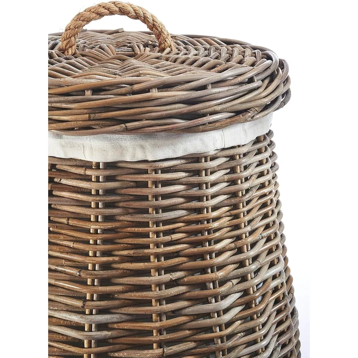 Kobolo Wäschekorb Wäschebehälter rund - Rattan kubu grey mit Deckel – Bild 2