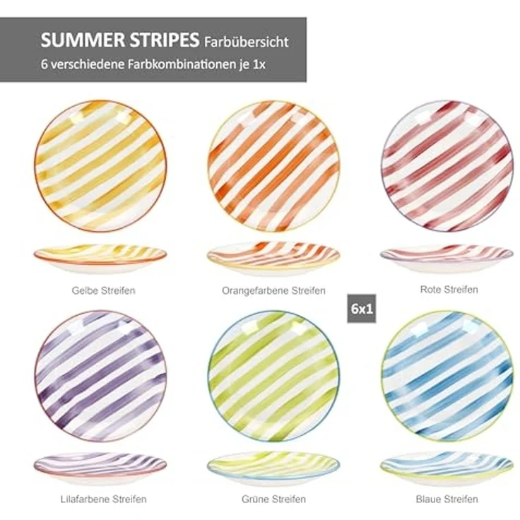 MamboCat Frühstücksteller Summer Stripes 6er Set Kuchenteller Steingut Dessertteller bunt – Bild 4