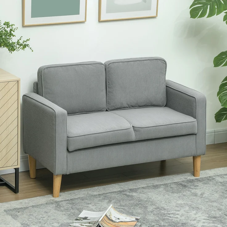 Zweisitzer-Sofa mit Stauraum und soliden Holzbeinen, für Wohnzimmer, Schlafzimmer, 117 x 63 x 79 cm, Hellgrau--Hellgrau--117x63x79cm--YOUDENOVA – Bild 3