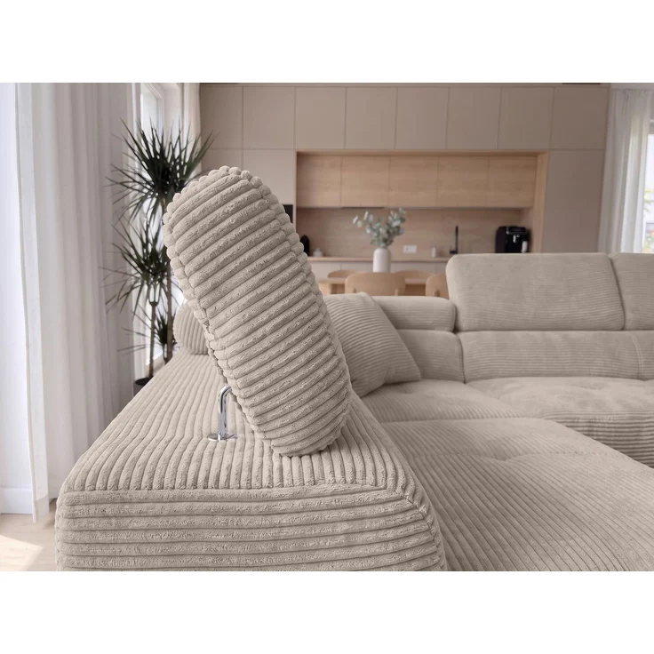 AX LIVING Konak Cord-Schlafsofa L in Beige 276 cm breit, Bettkasten, Kopfstützen – Bild 6