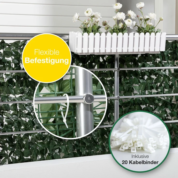ELONEO Balkon Sichtschutz wetterfest, 300 x 150 cm in Blätteroptik, Balkonverkleidung inkl. 20 Kabelbindern, Sichtschutz Zaun, Sichtschutz Garten, Sichtschutz Terasse, grün – Bild 5