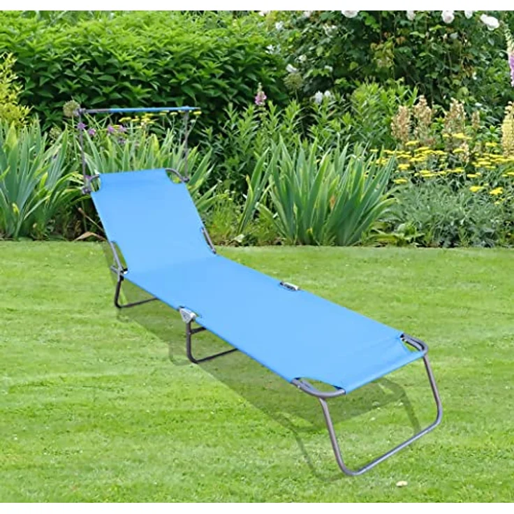 Ambia Garden Dreibeinliege, Blau, wetterfest, verstellbares Dach, klappbar, Rückenlehne verstellbar, Gartenmöbel, 55x24x185 cm – Bild 2
