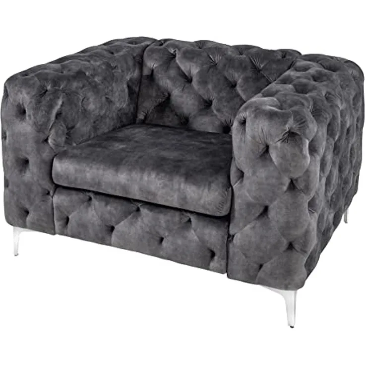 riess-ambiente Chesterfield-Sessel MODERN BAROCK 120cm dunkelgrau · Samt-Sessel mit Federkern-Polsterung (Einzelartikel, 1-St), Chesterfield · Ziersteppung · Rundum-Bezug · Lesesessel · Metallfüße