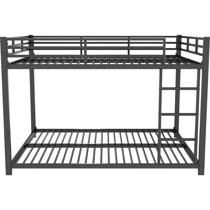 Metall Etagenbett 140x200 cm für Kinder, stabiler Doppelstockbett Rahmen mit Sicherheitsgeländer, platzsparend Schwarz – Bild 9