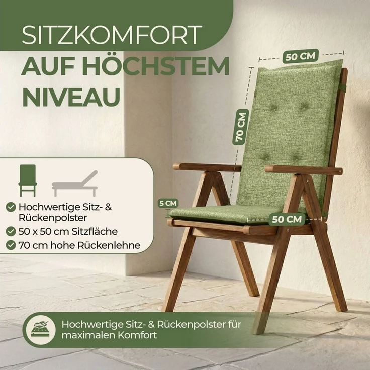 Petsation Hochlehnerauflage Florence Hochlehner Auflage Gartenstuhlauflage mit Schaumstoffpolster, (6 St) – Bild 1