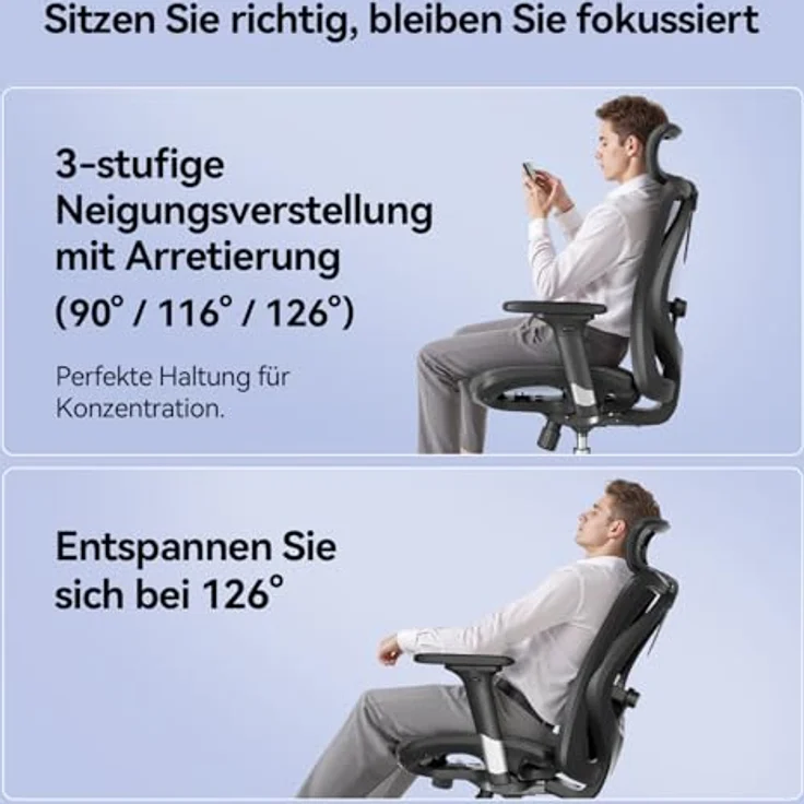 SIHOO M57 Ergonomischer Bürostuhl, Chefsessel mit 3D verstellbare Armlehne und Lendenwirbelstütze, Hautfreundliche Netz-Hochlehne, Schreibtischstuhl bis 150kg/330LB Belastbar(schwarz) – Bild 7