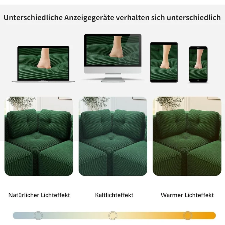 3-Sitzer-Sofa Ecksofa Cordstoff Polsterung Armlehnen Grün 3-Sitzer – Bild 9