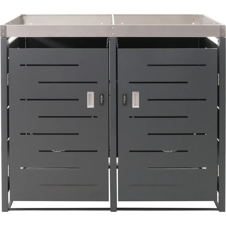 XL 2er-/4er-Mülltonnenverkleidung HWC-H40, Mülltonnenbox, Pflanzkasten Edelstahl-Metall 63kg 125x140x102cm erweiterbar – Bild 6