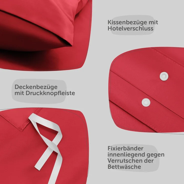 Blumtal Bettwäsche, 4 - Rot, 240x220cm + 2x 40x80cm – Bild 4