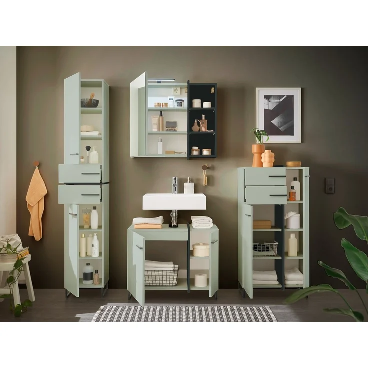 moebel-dich-auf Badmöbel-Set MESSINA, (Set 1, 4-St, Hochschrank, Spiegelschrank, Wbu, Highboard), Softclose-Funktion – Bild 3