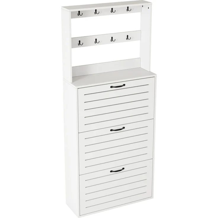 ZUBALIYA Schuhschrank (70 x 25 x 163 cm), 3 Türen, Lamellengestaltung, Aufbewahrung für Schuhe, Hausschuhe und Schuhzubehör, Weiß – Bild 19