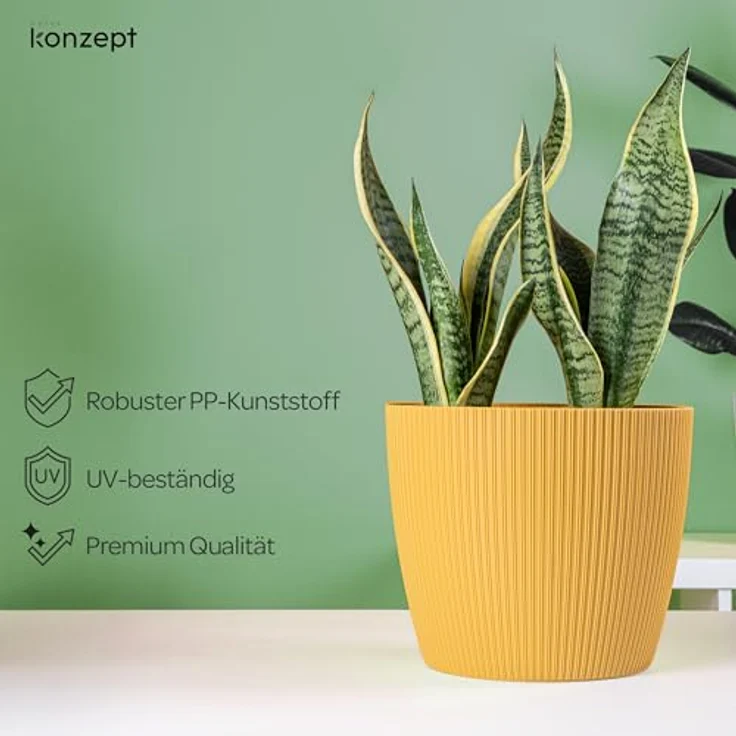KONZEPT Blumentopf groß, gerillte Struktur 26/30cm, Übertöpfe für Zimmerpflanzen, aus Kunststoff ideal für Wohnzimmer, Küche und Balkon – Bild 4
