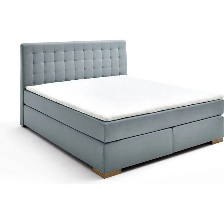 Boxspringbett 180x200 cm inkl. seitlich verdeckt klappbarer Bettkasten LORETOPLUS-114 in Eisblau, Härtegrad H3