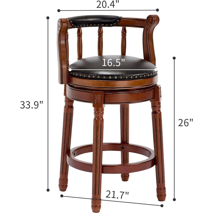 Barhocker aus Holz mit Kuhfellbezug, 360° drehbar, mit Rückenlehne, Barhocker in Tresenhöhe für Küche, Esszimmer und Bar – Schwarz – 54,8 x 54,8 x 96 cm – YOUDENOVA – Bild 5