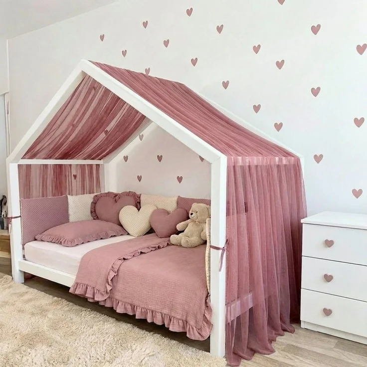 Baby Fancyroom Betthimmel Premium Hausbett Himmel aus Tüll, Betthimmel für Kinderbett, Baldachin, gekräuselt – Bild 1