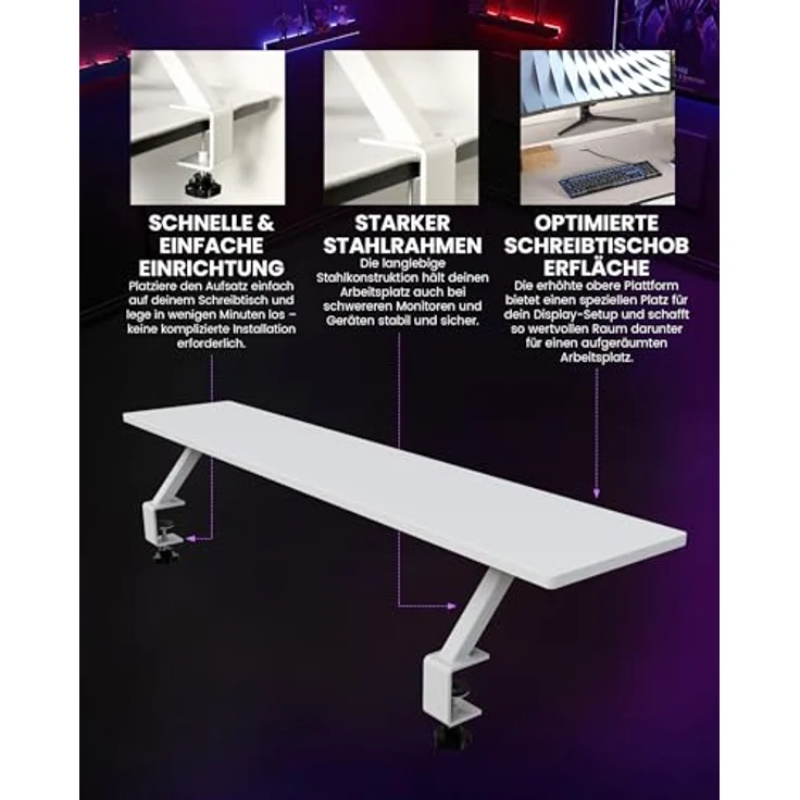 Arozzi Arena Desk Riser Large - White Monitorerhöhung mit ergonomischem Design, 111 cm, 15 cm Höhe – Bild 3