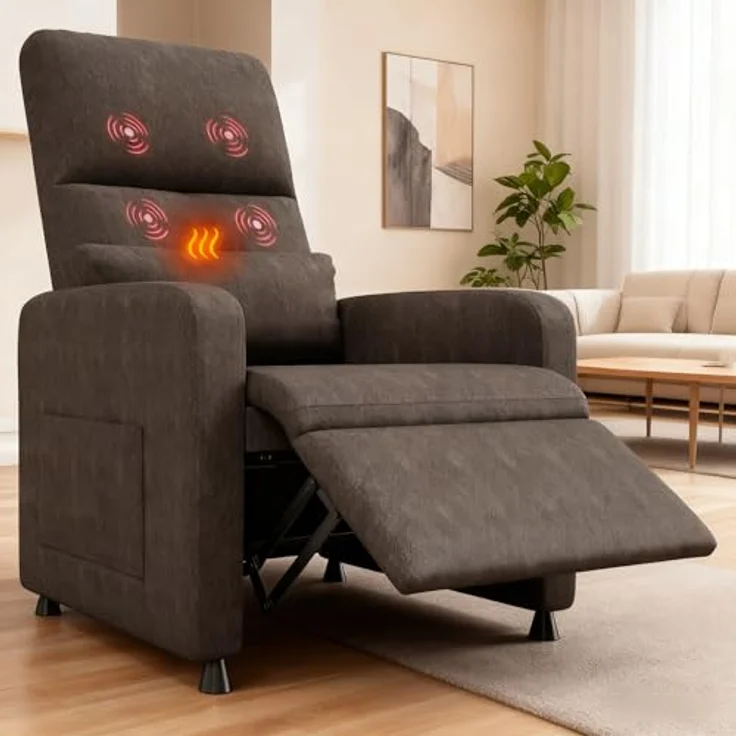 GarveeHome Fernsehsessel Elektrisch Relaxsessel Ruhesessel, massagesessel mit wärmefunktion, Verstellbarer Fernsehsessel mit Fußstütze, Einzelsofa,für Wohnzimmer, Schlafzimmer oder Büro (Braun) – Bild 1