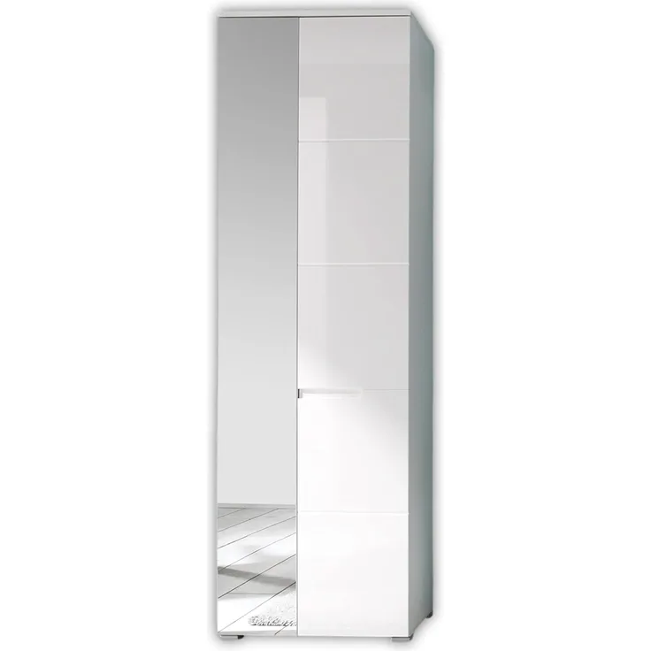 Garderobenschrank Spirit / Spice, Glas, Holzwerkstoff, Weiß, Verspiegelt, 60 x 198 x 40 cm